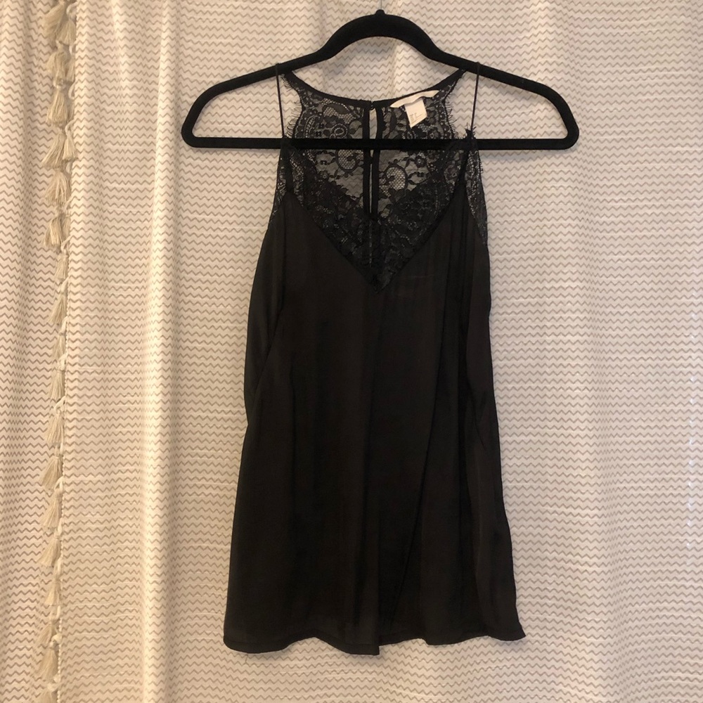 H&M black lacey silk blouse